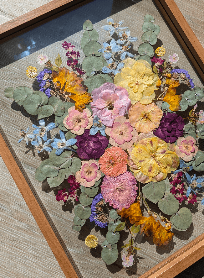 Herbier bouquet de mariée cadre verre