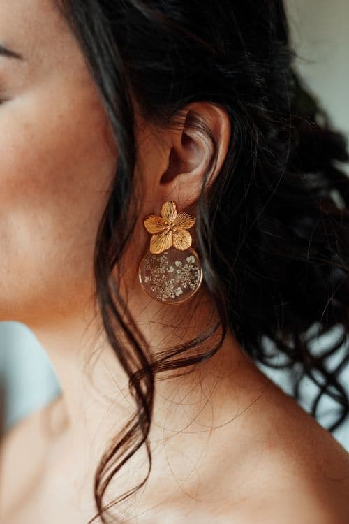 Boucles d'oreilles grande dentelle de fleur argenté